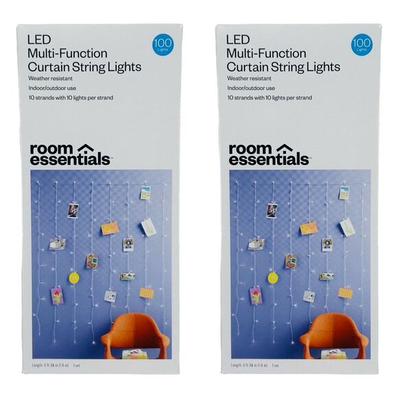 Room Essentials LED Multi-Function Curtain String Lights - 100 Lights - 2 Boxes - Picture 1 of 4